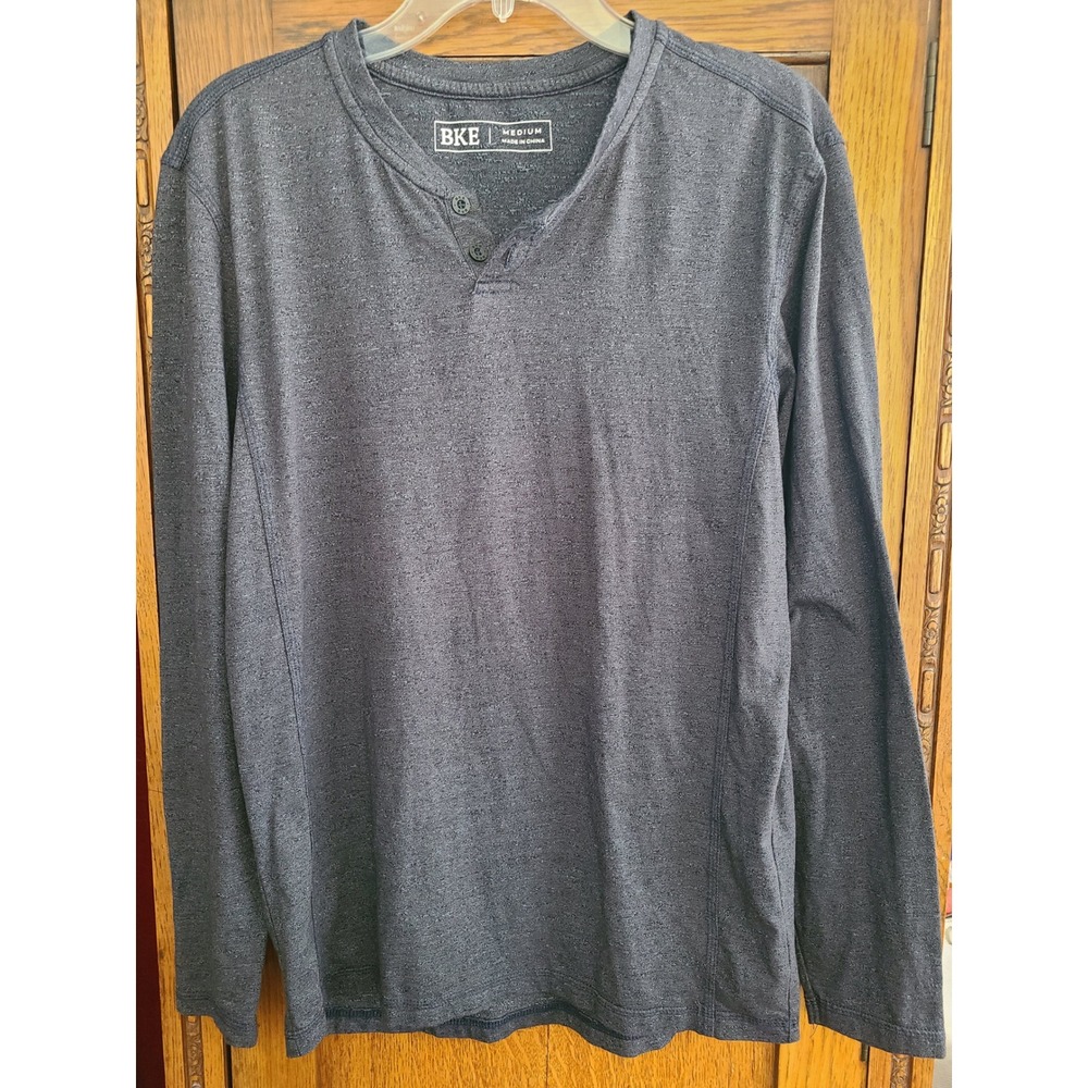 BKE Mens Long Sleeve Henley Shirt Charcoal Gray Heathered Stretch TS002502M Med
